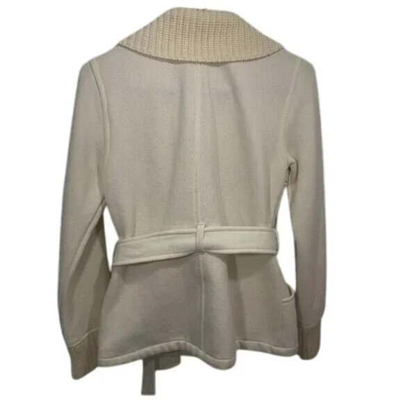 Womens Knitted Dove Ivory Knit Button-Front Belted Light-weight Jacket Size Sm - Picture 2 of 12